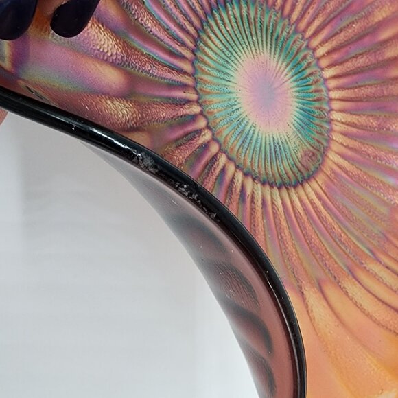 Vintage Carnival Glass Bowl Double Crimped Vertical Rays 9.5" Diameter - Picture 8 of 9